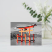Zwart wit Torii Gate Padoga Japan Afbeelding Briefkaart (Staand voorkant)