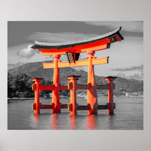 Zwart wit Torii Gate Padoga Japan Afbeelding Poster (Voorkant)
