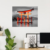 Zwart wit Torii Gate Padoga Japan Afbeelding Poster (Thuiskantoor)