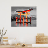 Zwart wit Torii Gate Padoga Japan Afbeelding Poster (Keuken)