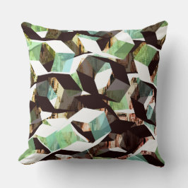 Zwart-wit tot groen hexagon op pixelated kussen