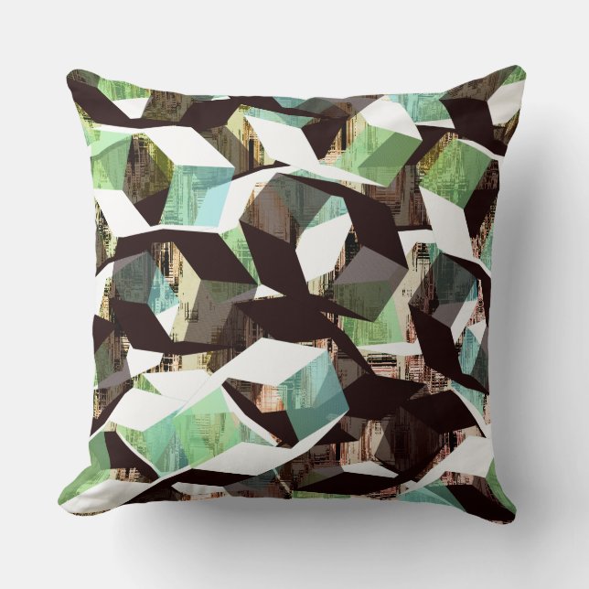 Zwart-wit tot groen hexagon op pixelated kussen (Voorkant)