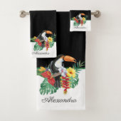 Zwart-wit toucan tropisch monogram Naam B Bad Handdoek (Insitu)