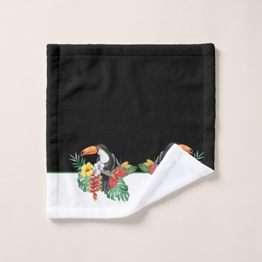 Zwart-wit toucan tropisch monogram Naam B Bad Handdoek (Wasdoekje)