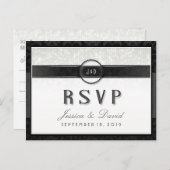 Zwart Wit & Touch of Gold Art Deco RSVP Briefkaart (Voorkant / Achterkant)