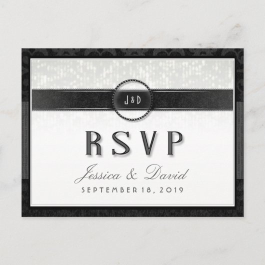 Zwart Wit & Touch of Gold Art Deco RSVP Briefkaart (Voorkant)