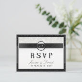 Zwart Wit & Touch of Gold Art Deco RSVP Briefkaart (Staand voorkant)