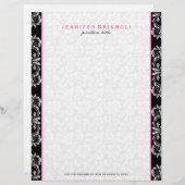 Zwart wit touch van roze bloemdamast gepersonaliseerd briefhoofd (Voorkant / Achterkant)