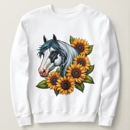 Zwart-wit Tovero Paint Paard en Zonnebloemen Trui (Design voorkant)