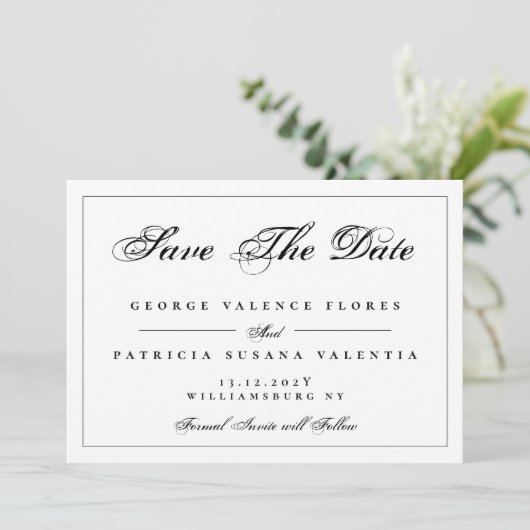 Zwart-wit, traditioneel elegant save the date (Staand voorkant)