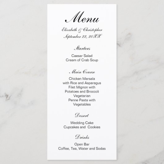 Zwart Wit Traditioneel Formeel Klassiek Huwelijk Menu (Voorkant)