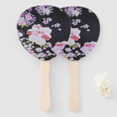 Zwart Wit Traditionele Japanse Bloemen Handwaaier (Voorkant en achterkant)