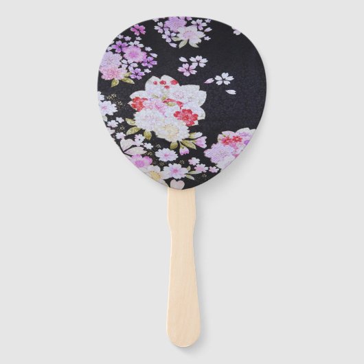 Zwart Wit Traditionele Japanse Bloemen Handwaaier (Voorkant)