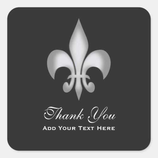 Zwart Wit Transparant Fleur de Lis Bedankt Vierkante Sticker (Voorkant)