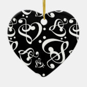 Zwart Wit Treble Bass Clef Hart Muziek Kerstmis Keramisch Ornament (Voorkant)