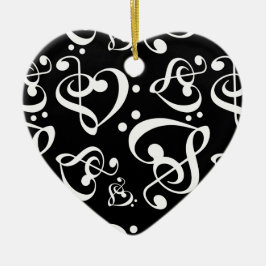 Zwart Wit Treble Bass Clef Hart Muziek Kerstmis Keramisch Ornament