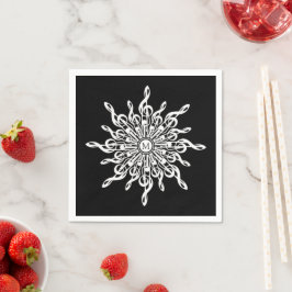 Zwart-wit Treble Clef Sneeuwvlok Monogram Servet