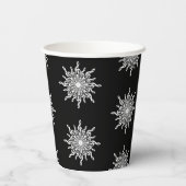 Zwart-wit Treble Clef Sneeuwvlokpatroon Papieren Bekers (Achterkant)