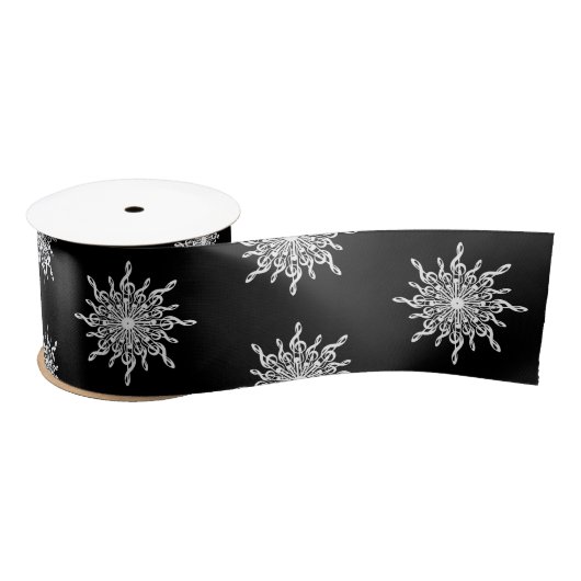 Zwart-wit Treble Clef Sneeuwvlokpatroon Satijnen Lint (Spoel)