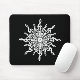 Zwart-wit Treble Clefs Sneeuwvlok Monogram Muismat