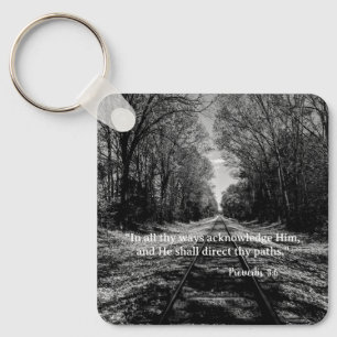 Zwart-wit treinspoor Spreuken Schrift Sleutelhanger