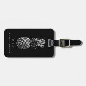 Zwart wit Trendy ananas | Monogram Aangepast Bagagelabel (Voorkant horizontaal)