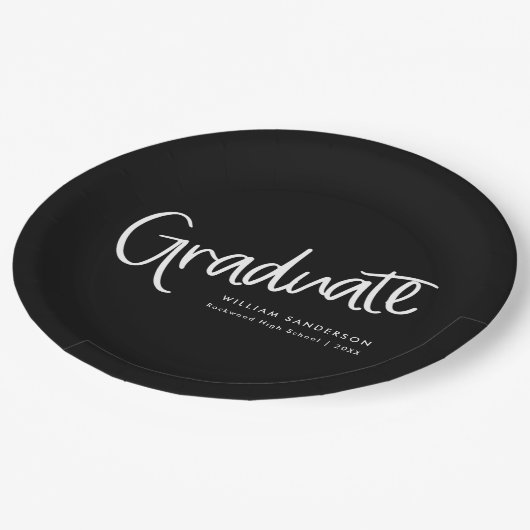 Zwart-wit trendy Casual Script-Afstuderen Papieren Bordje (Gekanteld)