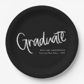 Zwart-wit trendy Casual Script-Afstuderen Papieren Bordje (Voorkant)