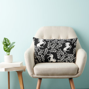 Zwart-wit trendy eenhoorn & bloempatroon kussen