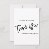 Zwart-wit trendy elegante script Afstuderen Bedankkaart (Voorkant)