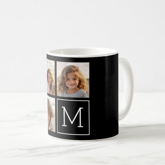 Zwart-wit trendy fotocollage met monogram koffiemok (Voorkant rechts)