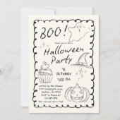 Zwart & Wit Trendy Hand getrokken Halloween Party Kaart (Voorkant)