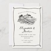 Zwart & Wit Trendy Hand Getrokken Wijngaard Bruilo Kaart (Voorkant)