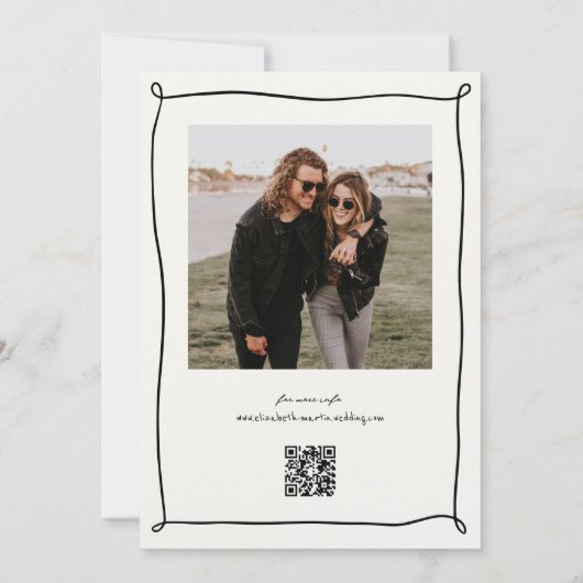 Zwart & Wit Trendy Hand Getrokken Wijngaard Bruilo Kaart (Achterkant)