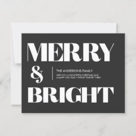 Zwart-wit Trendy Merry & Bright Christmas Feestdagenkaart