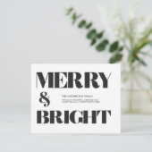 Zwart-wit Trendy Merry & Bright Christmas H Feestdagenkaart (Staand voorkant)