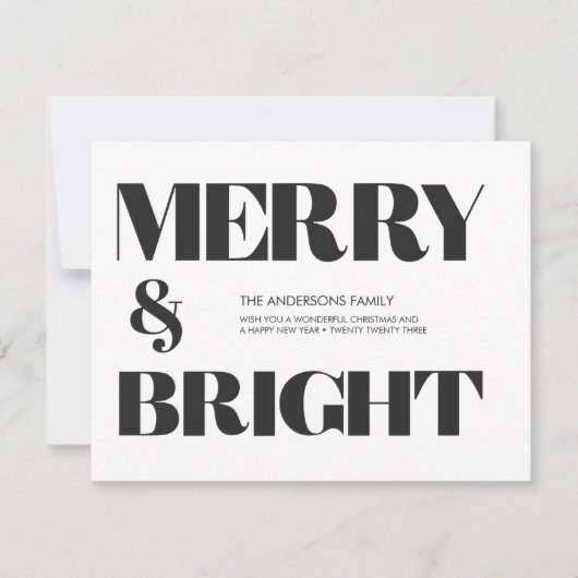 Zwart-wit Trendy Merry & Bright Christmas H Feestdagenkaart (Voorkant)