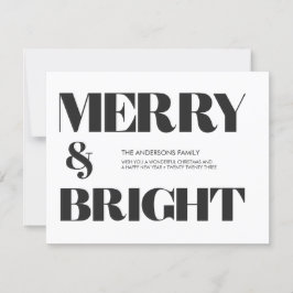 Zwart-wit Trendy Merry & Bright Christmas H Feestdagenkaart