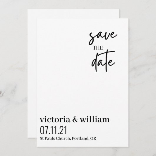 zwart-wit trendy modern Flat Save The Date (Voorkant / Achterkant)