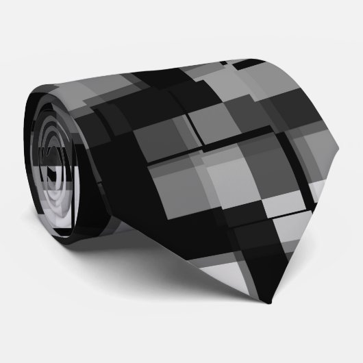 Zwart Wit Trendy Modern Pixel Patroon Stropdas (Opgerold)