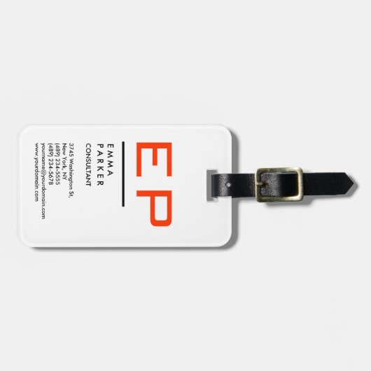 Zwart Wit Trendy Monogram Bagagelabel (Voorkant horizontaal)