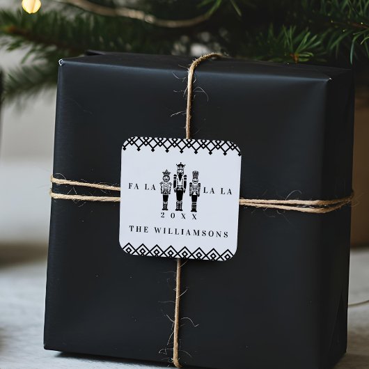 Zwart & Wit Trendy Patroon Notenkraker Kerst Vierkante Sticker