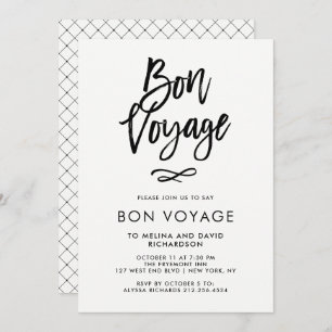 Zwart-wit trendy script   Bon Voyage Party Kaart