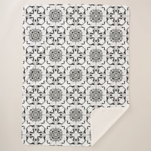 Zwart-wit tribaal modern patroon sherpa deken (Voorkant)