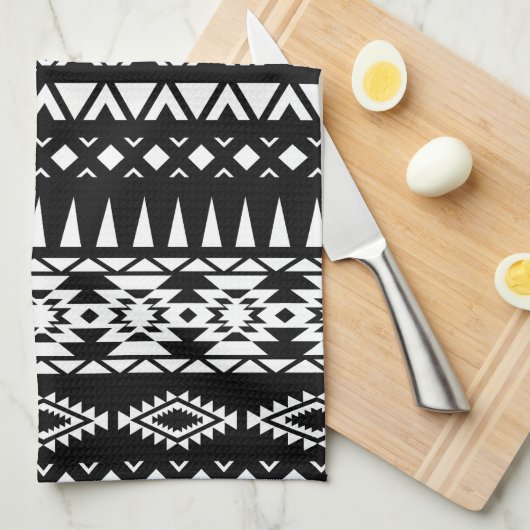 Zwart-wit tribaal patroon Aztec geïnspireerd Theedoek (Quarter Fold)