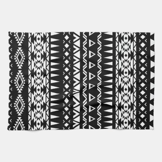 Zwart-wit tribaal patroon Aztec geïnspireerd Theedoek (Horizontaal)