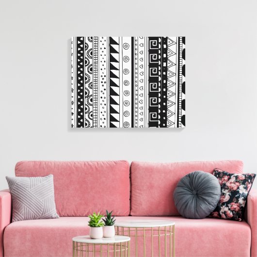 Zwart-wit tribaal patroon canvas afdruk (Insitu (Woonkamer))