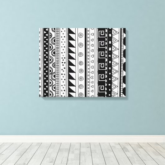 Zwart-wit tribaal patroon canvas afdruk (Insitu (Houten vloer))