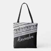 Zwart wit tribaal patroon gepersonaliseerd tote bag (Achterkant)