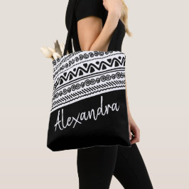 Zwart wit tribaal patroon gepersonaliseerd tote bag